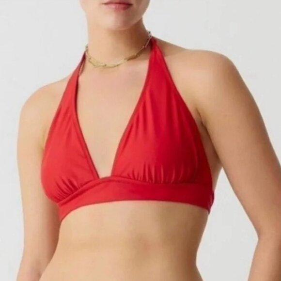 J. Crew DD Halter Tie-Back Bikini Top Mesh BY633 Women's Small Bright Cerise NEW - Picture 1 of 4